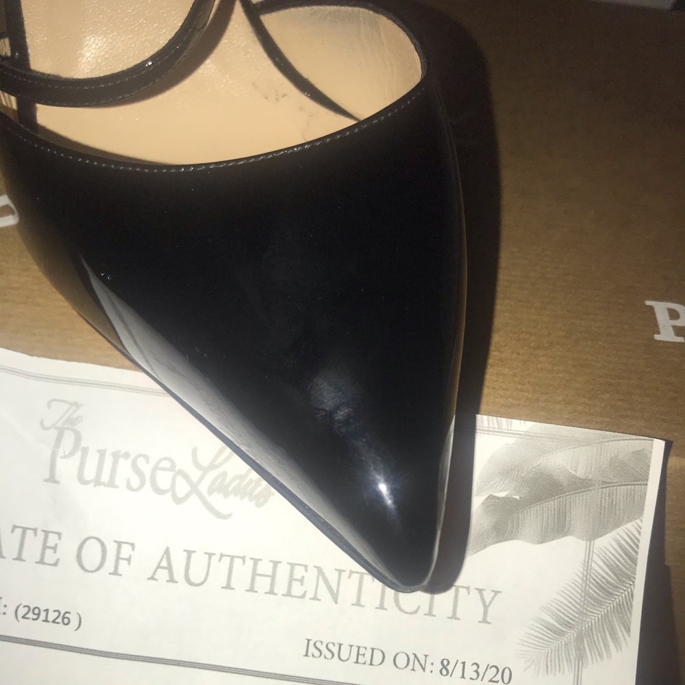 Christian Louboutin Black Patent Leather Pointed Toe Pumps with Red Soles - Picture 4 of 14